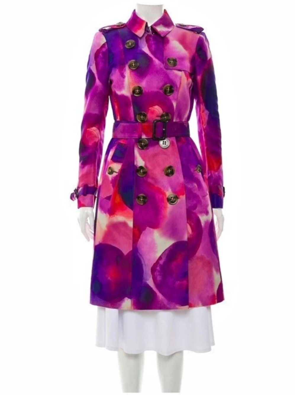 Abstract Print Trench Coat in Purple & Pink Like New